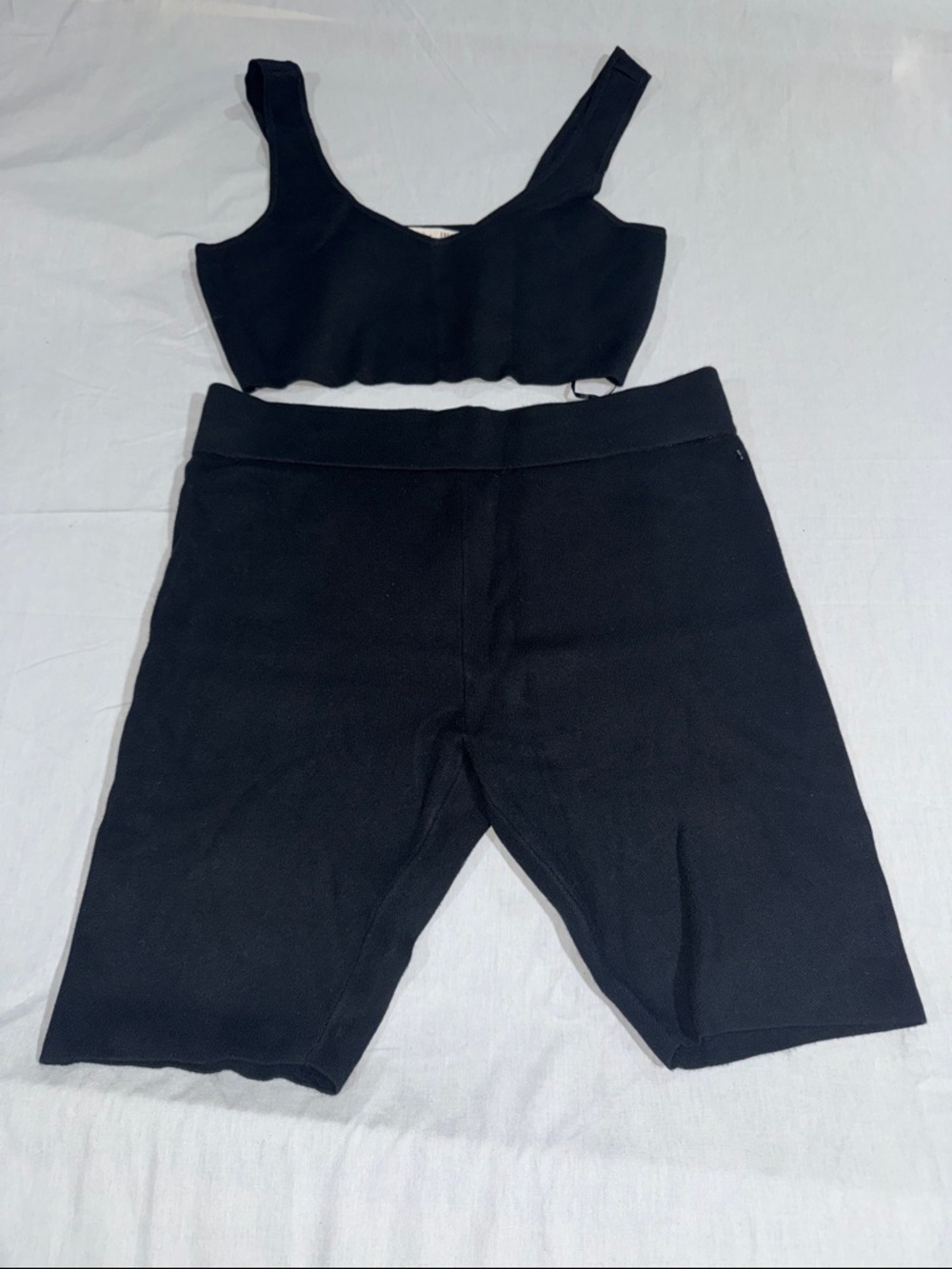 Black Women's Ribbed Bike Shorts & Crop Tank Set